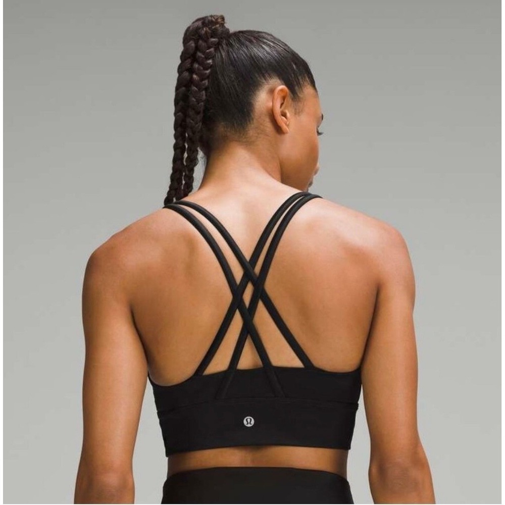 Lululemon Energy Longline Criss Cross Strap Medium Support B-D Cups Black Foil 8